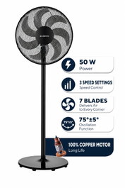 Kumtel KTF-760 Ventilador de 50W con 7 Aspas y Altura Ajustable